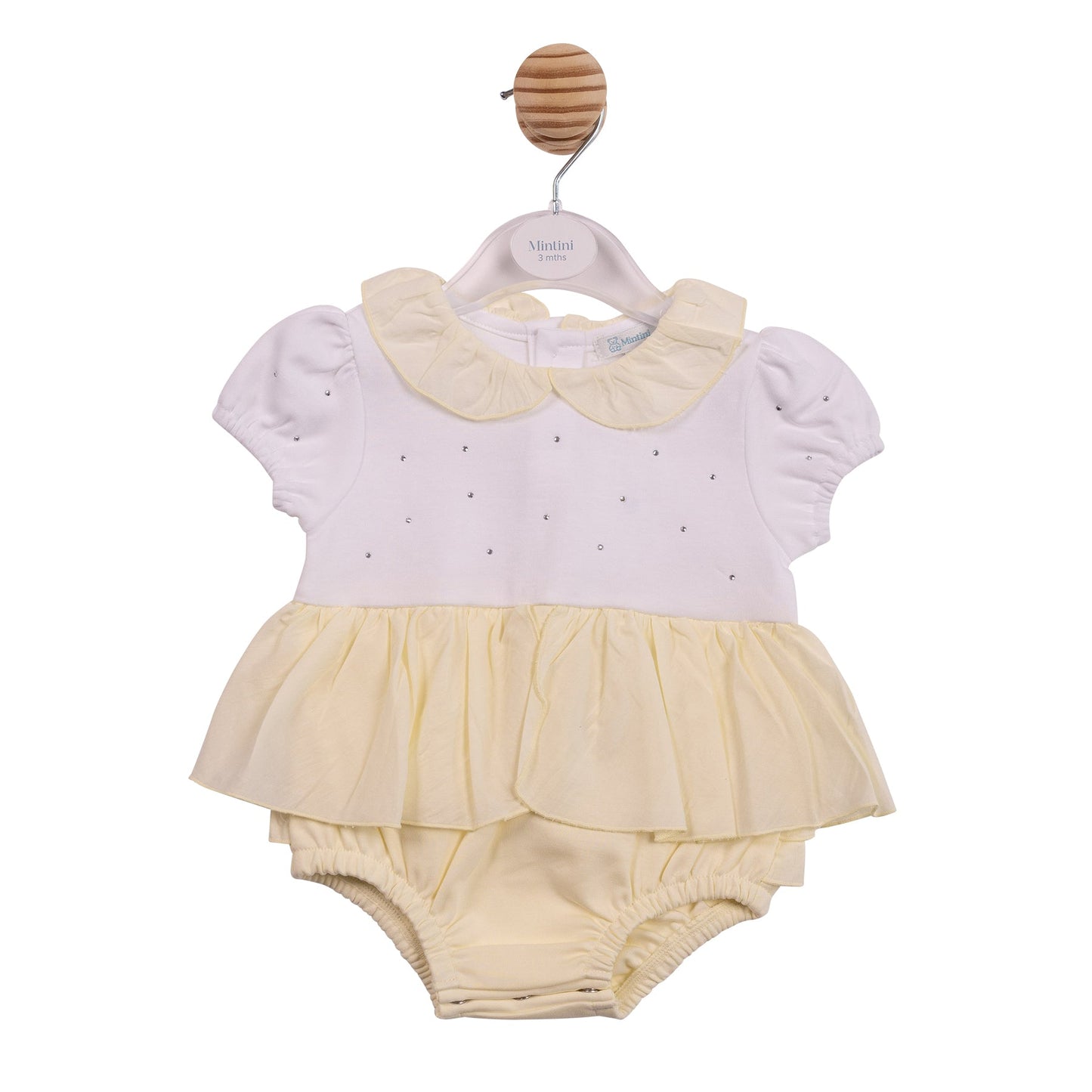 White and Yellow Diamante Short Romper
