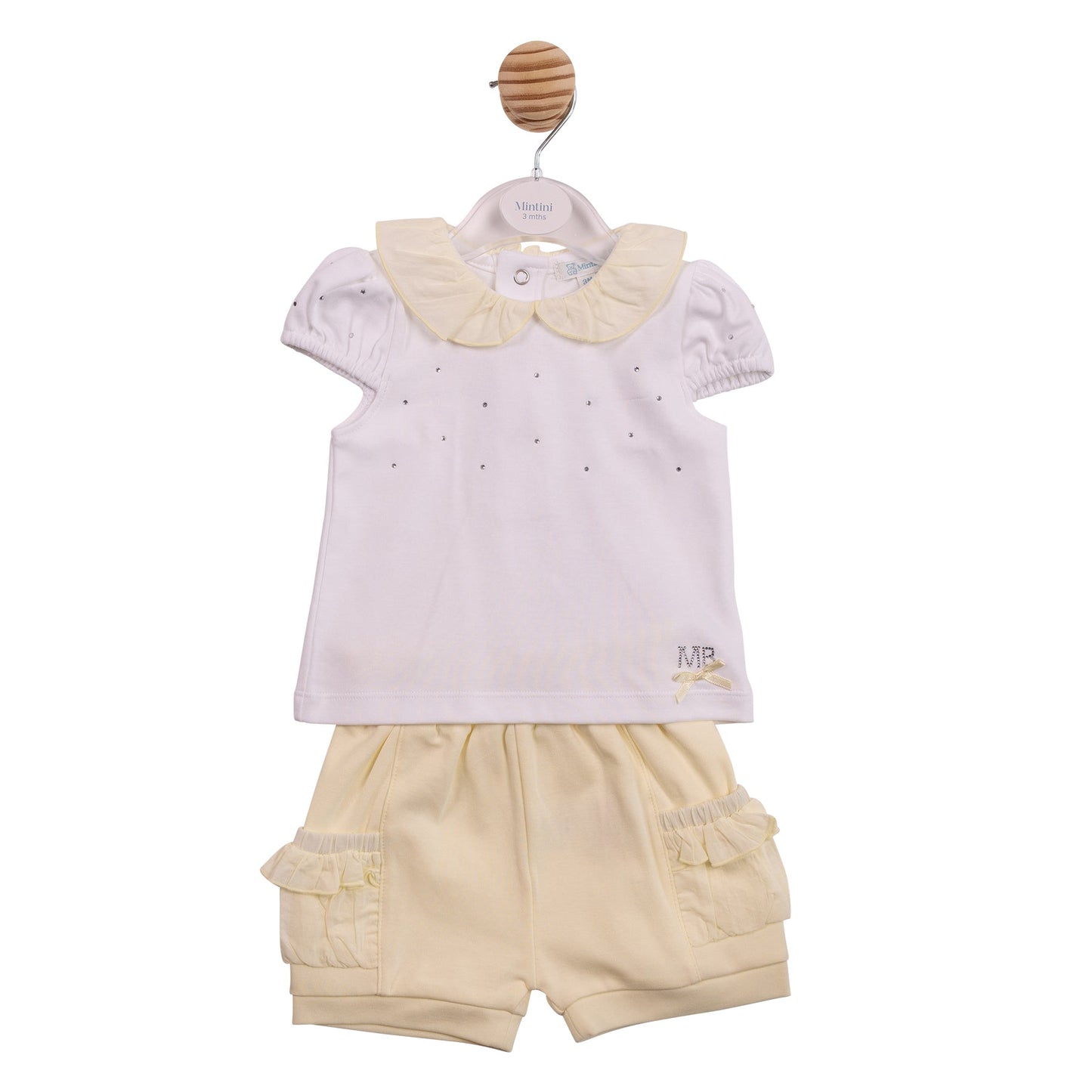 White and Yellow Diamante Top and Short Set