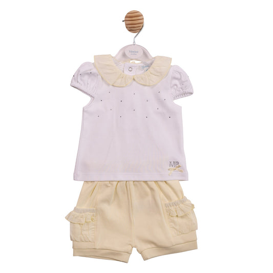 White and Yellow Diamante Top and Short Set