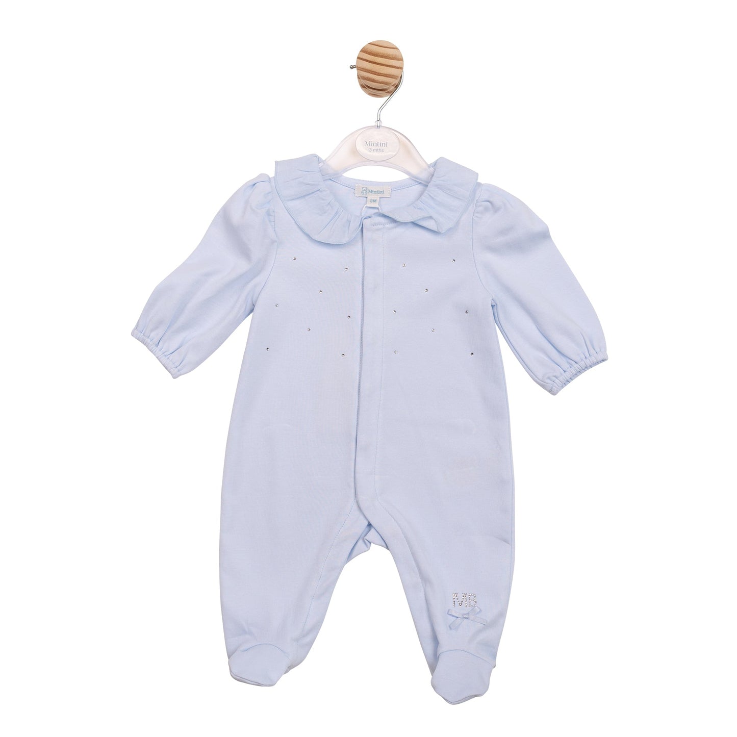 Blue Ruffle Collar Diamante Babygrow
