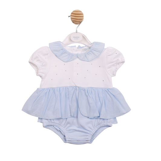 White and Blue Diamante Short Romper