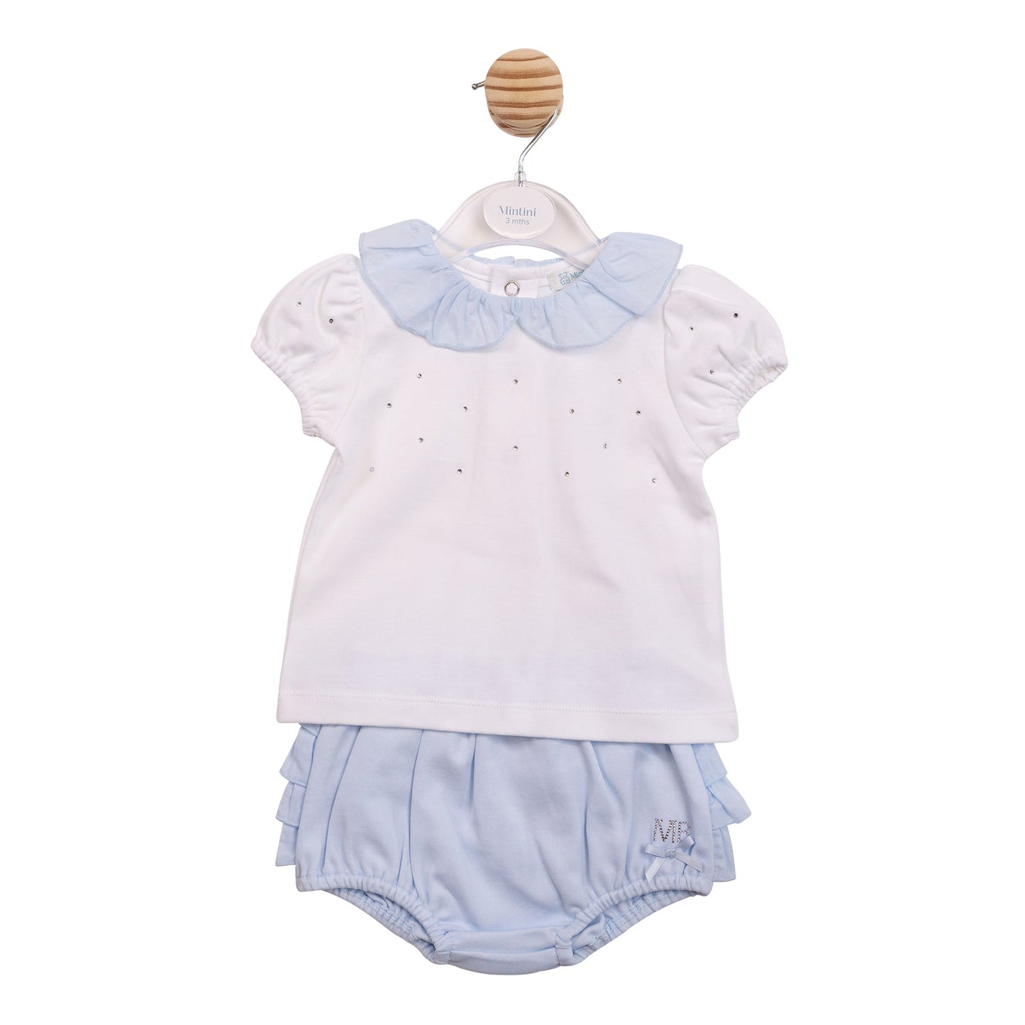 White and Blue Diamante Top and Jam Pant