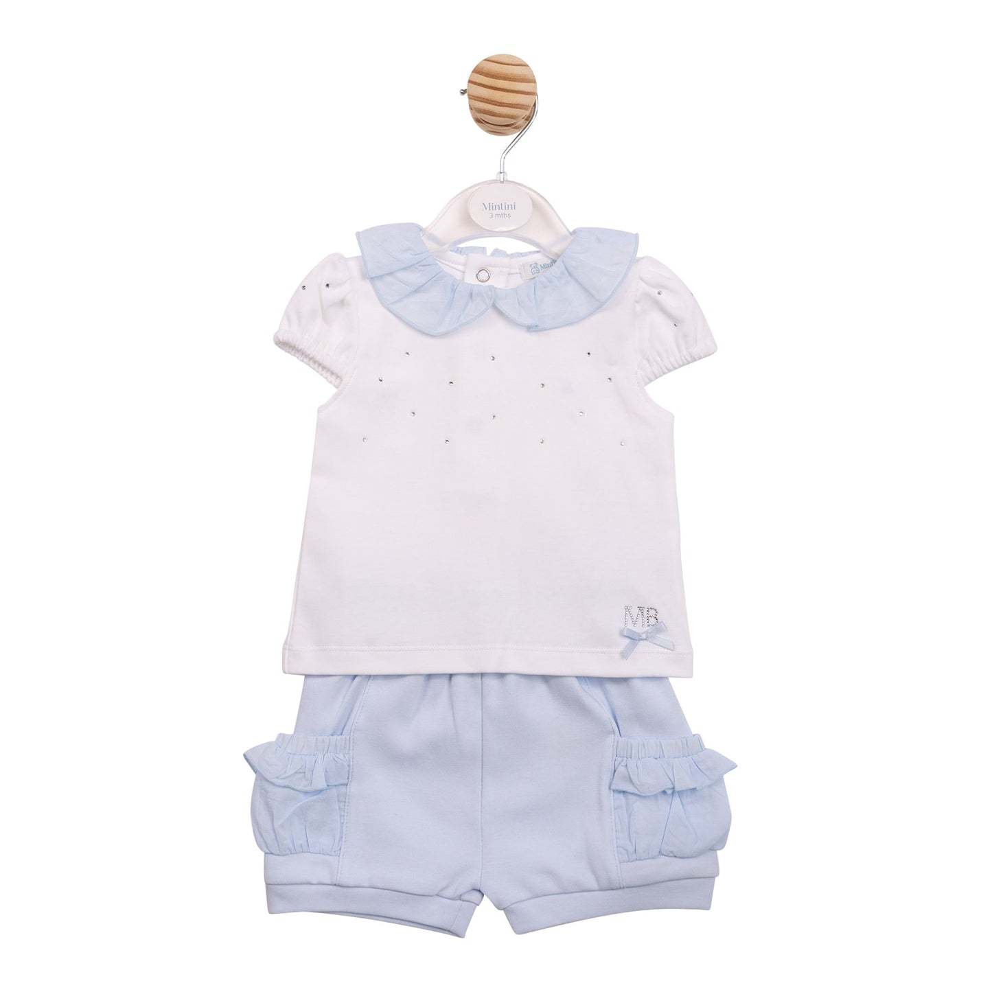 White and Blue Diamante Top and Short Set