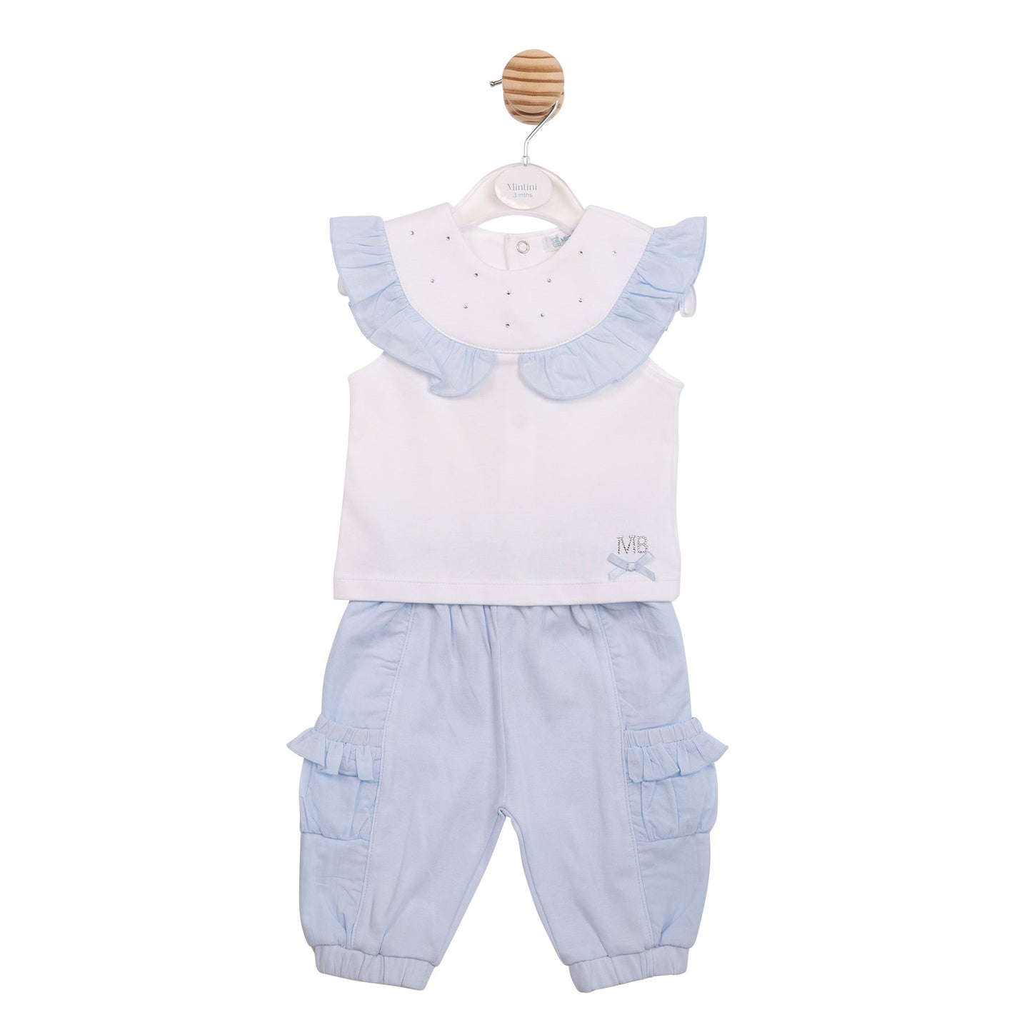 White and Blue Diamante Top and Trousers