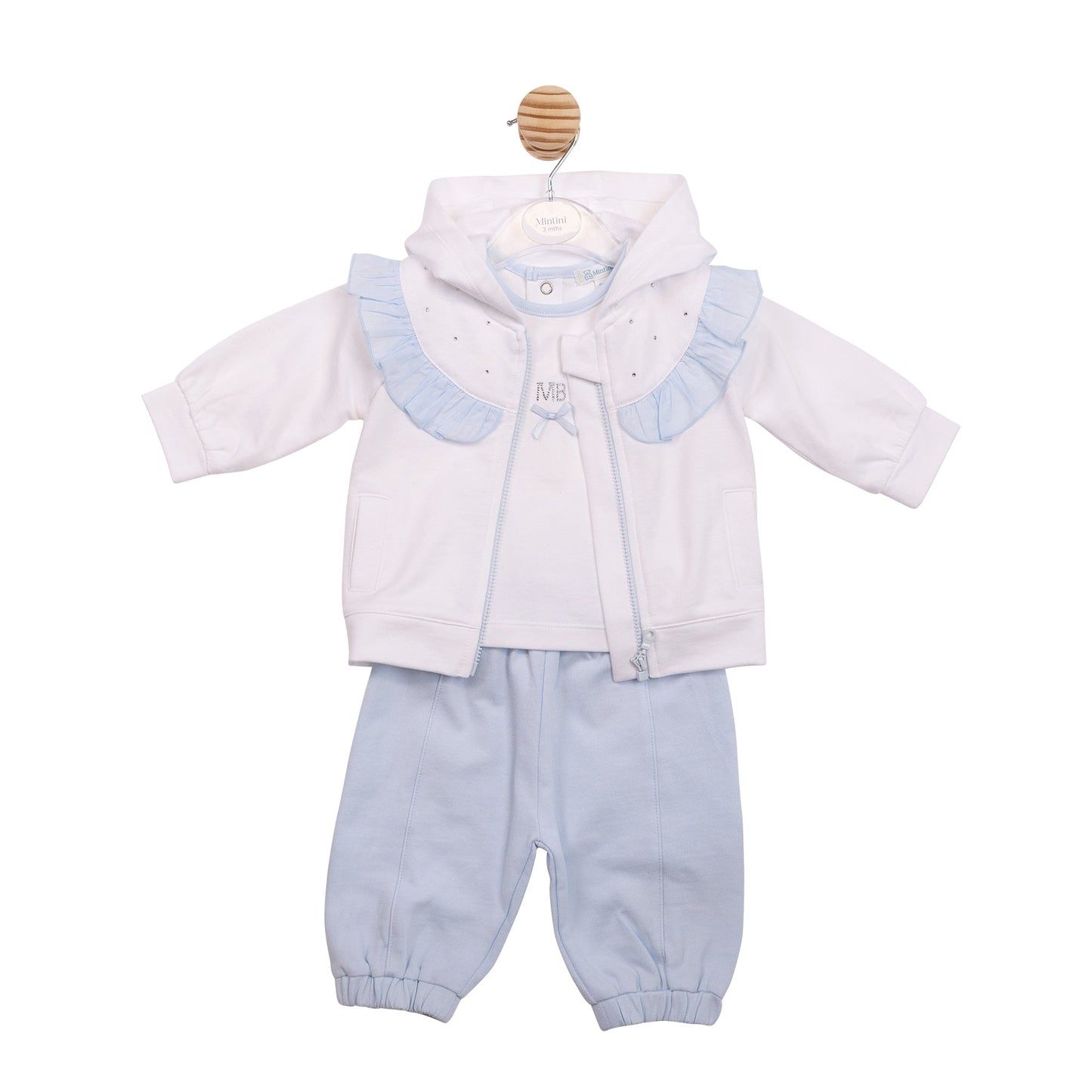 White and Blue Diamante 3pc Tracksuit