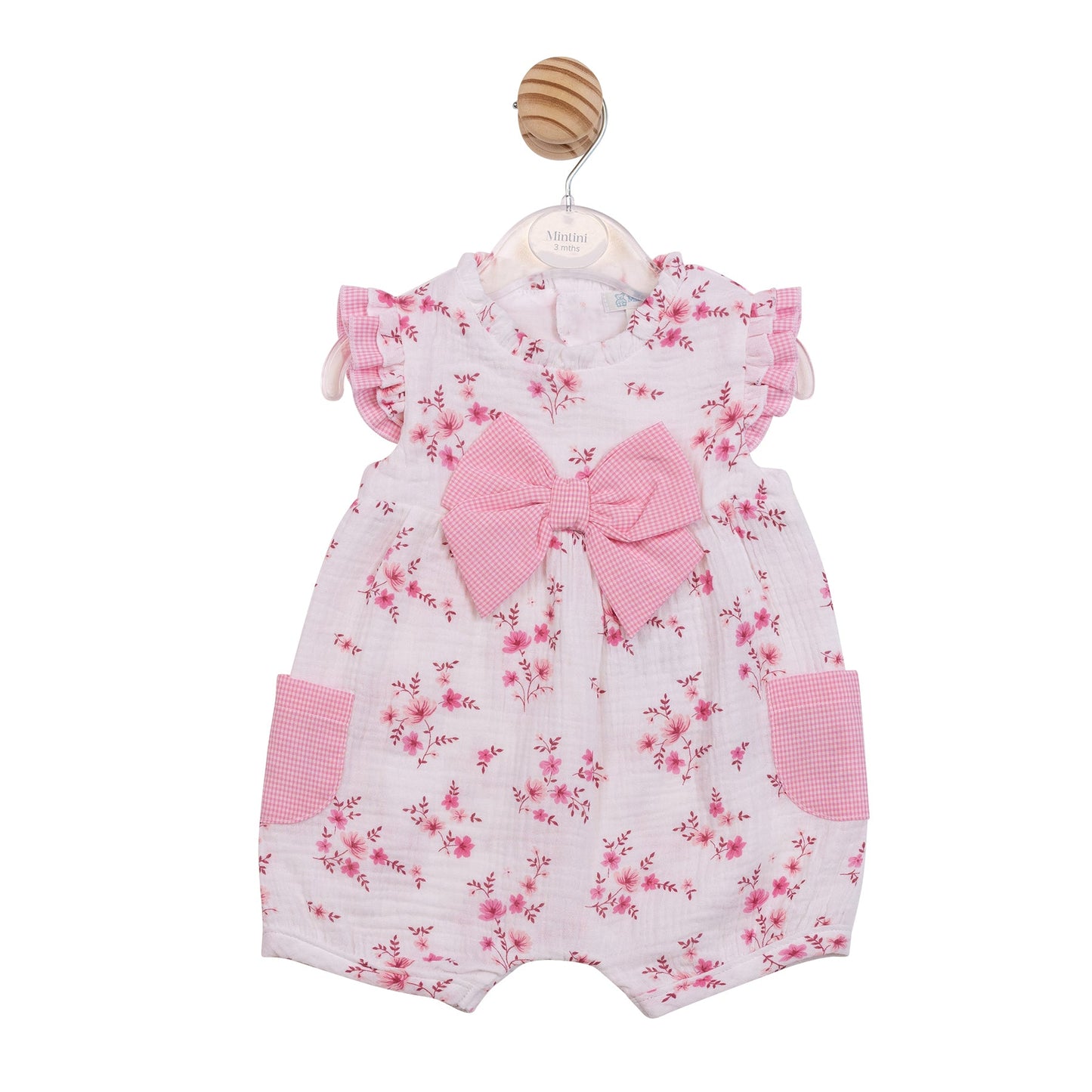 Pink Floral Gingham Romper