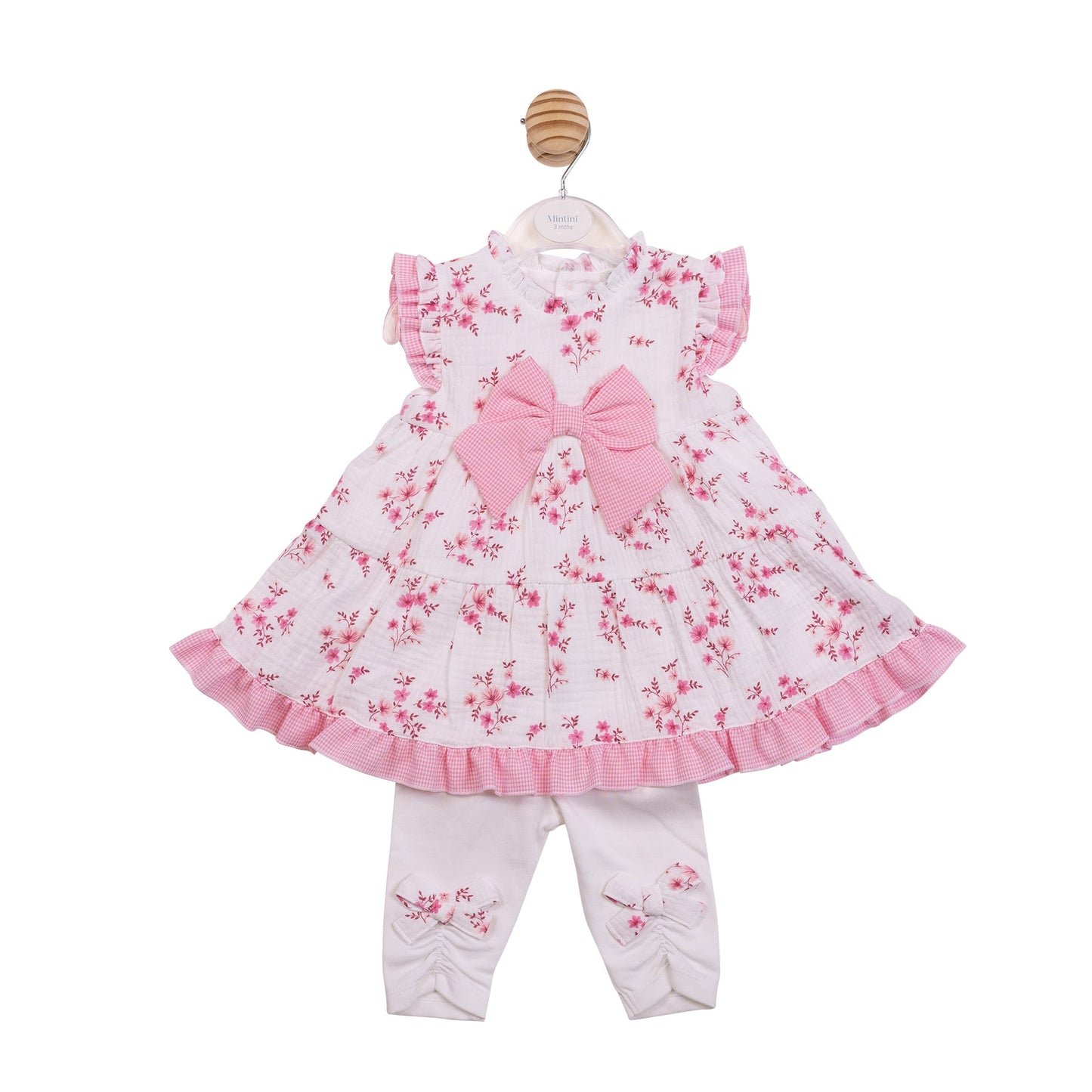 Pink Floral Gingham Dress and Leggings