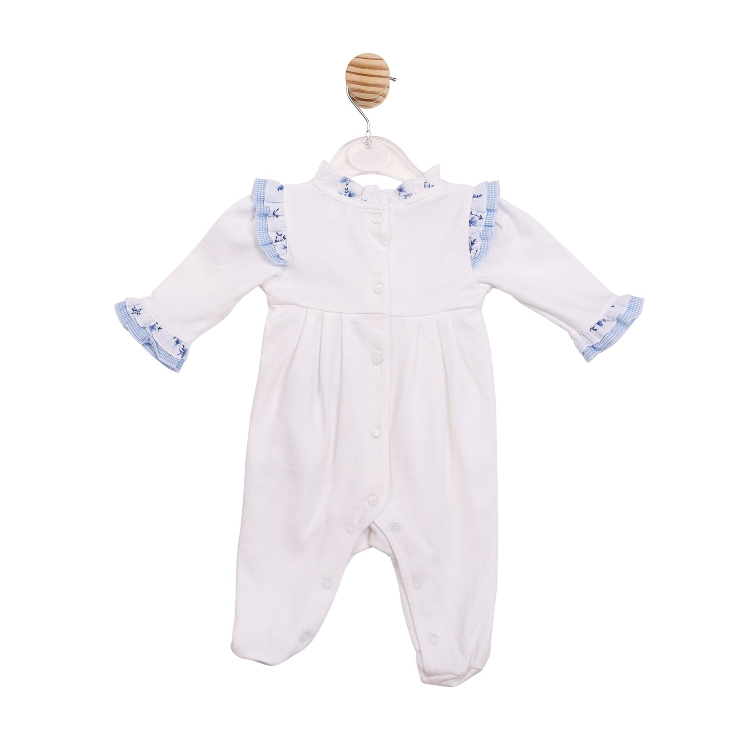 White and Blue Floral Gingham Babygrow
