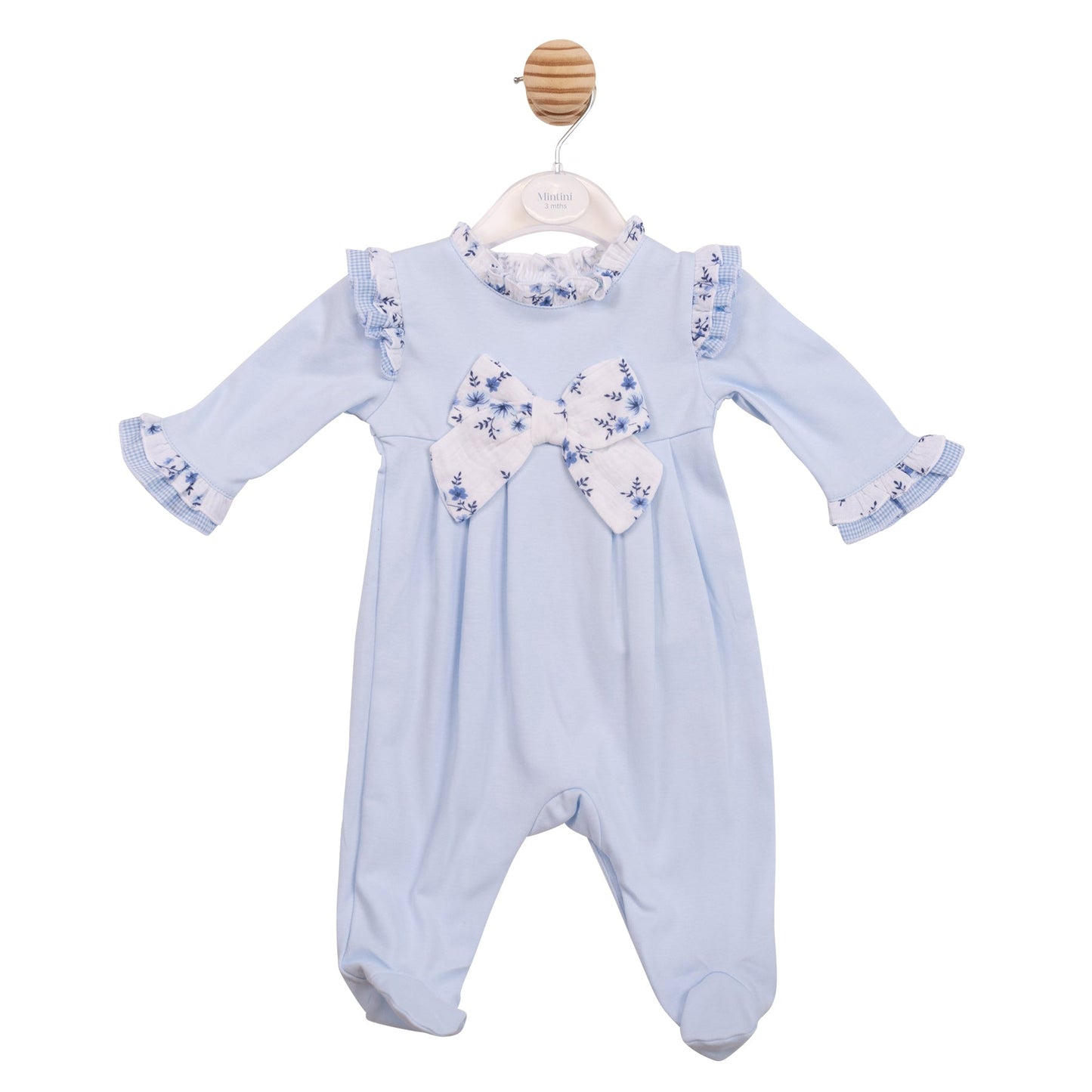 Blue Floral Gingham Babygrow