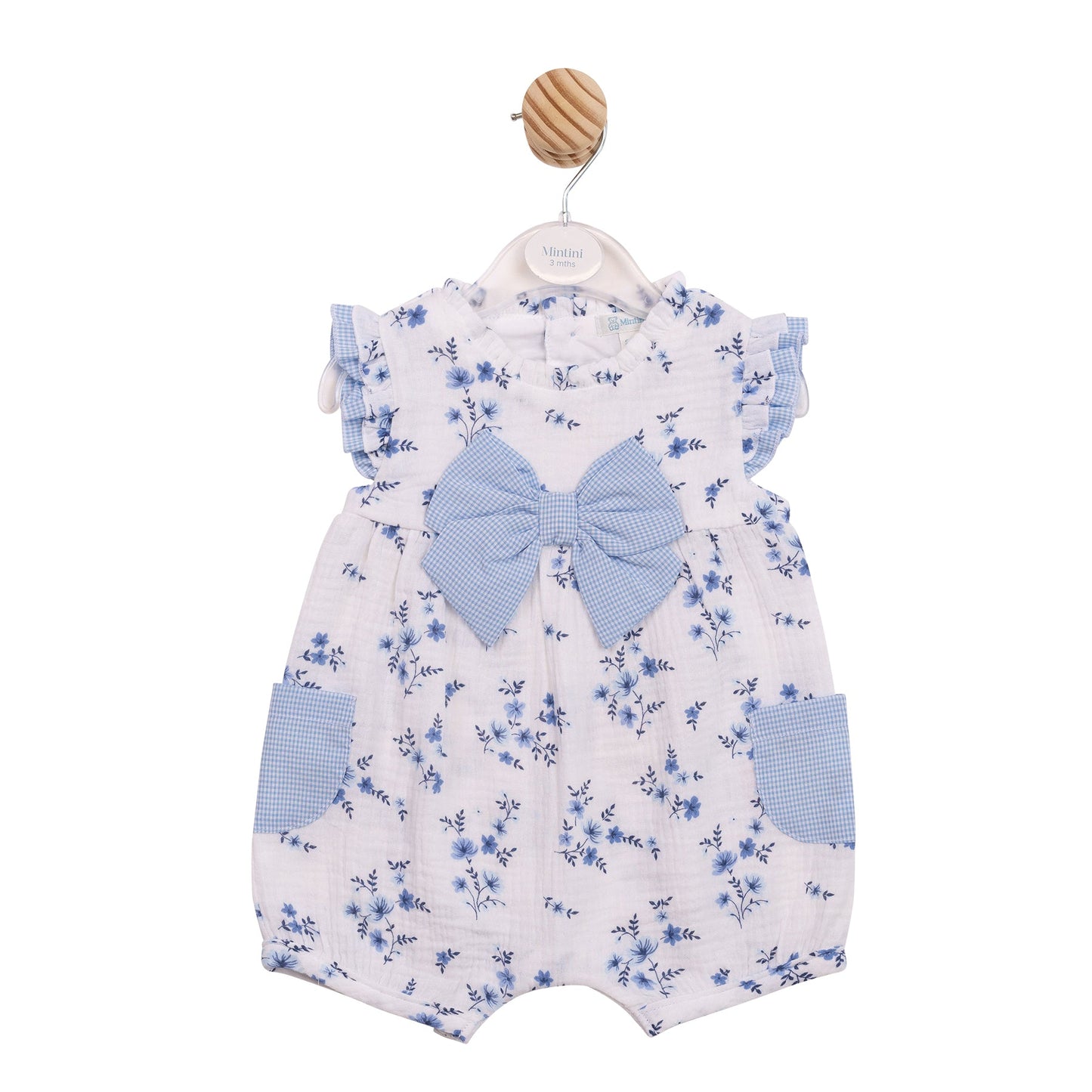 Blue Floral Gingham Romper