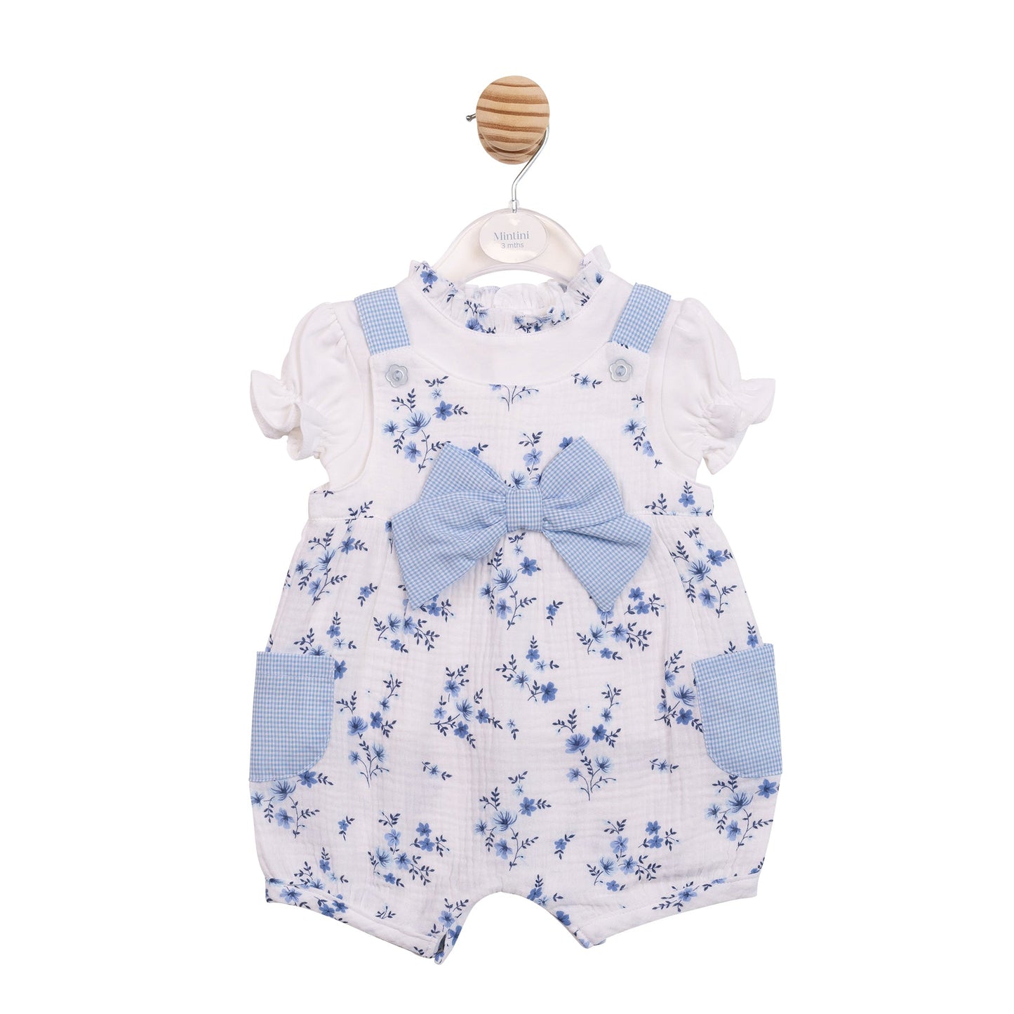 Blue Floral Gingham Romper Dungaree
