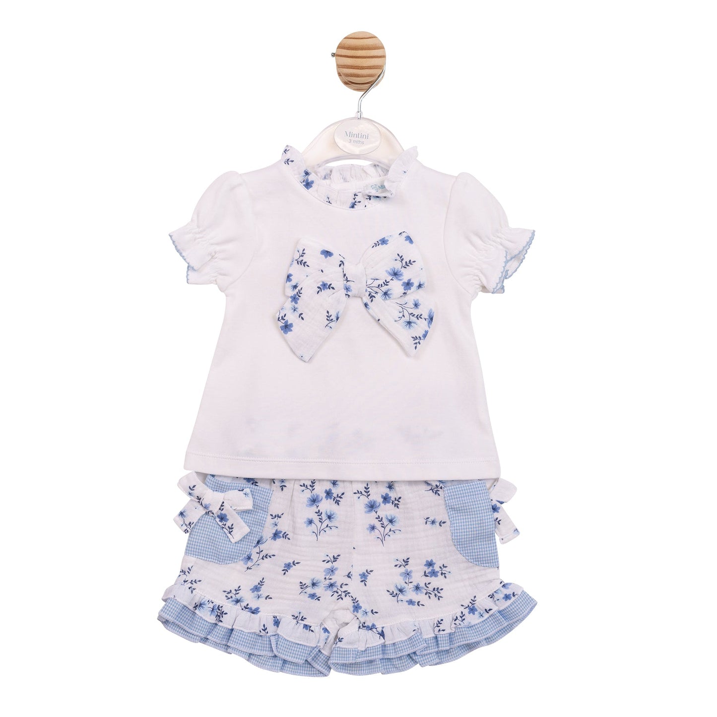 Blue Floral Gingham T- Shirt and Shorts