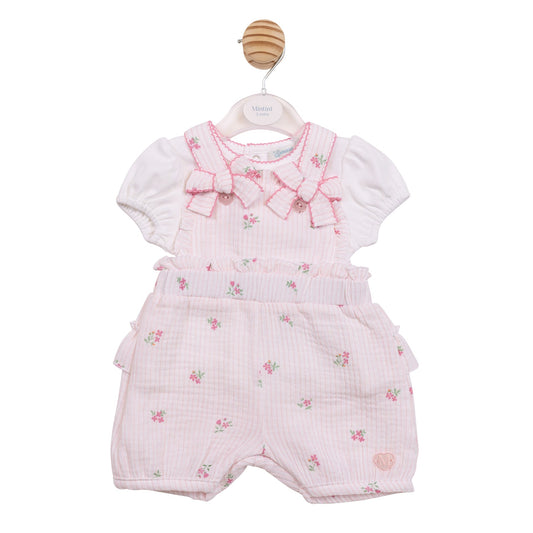 Flower Embroidered Top and Bloomer Dungaree