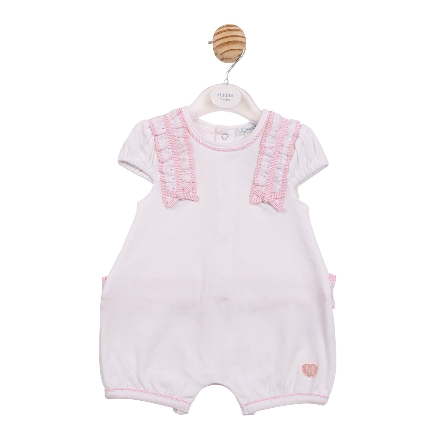White and Pink Pinstripe Romper