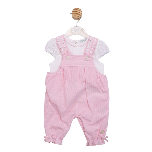 White and Pink Pinstripe Dungaree