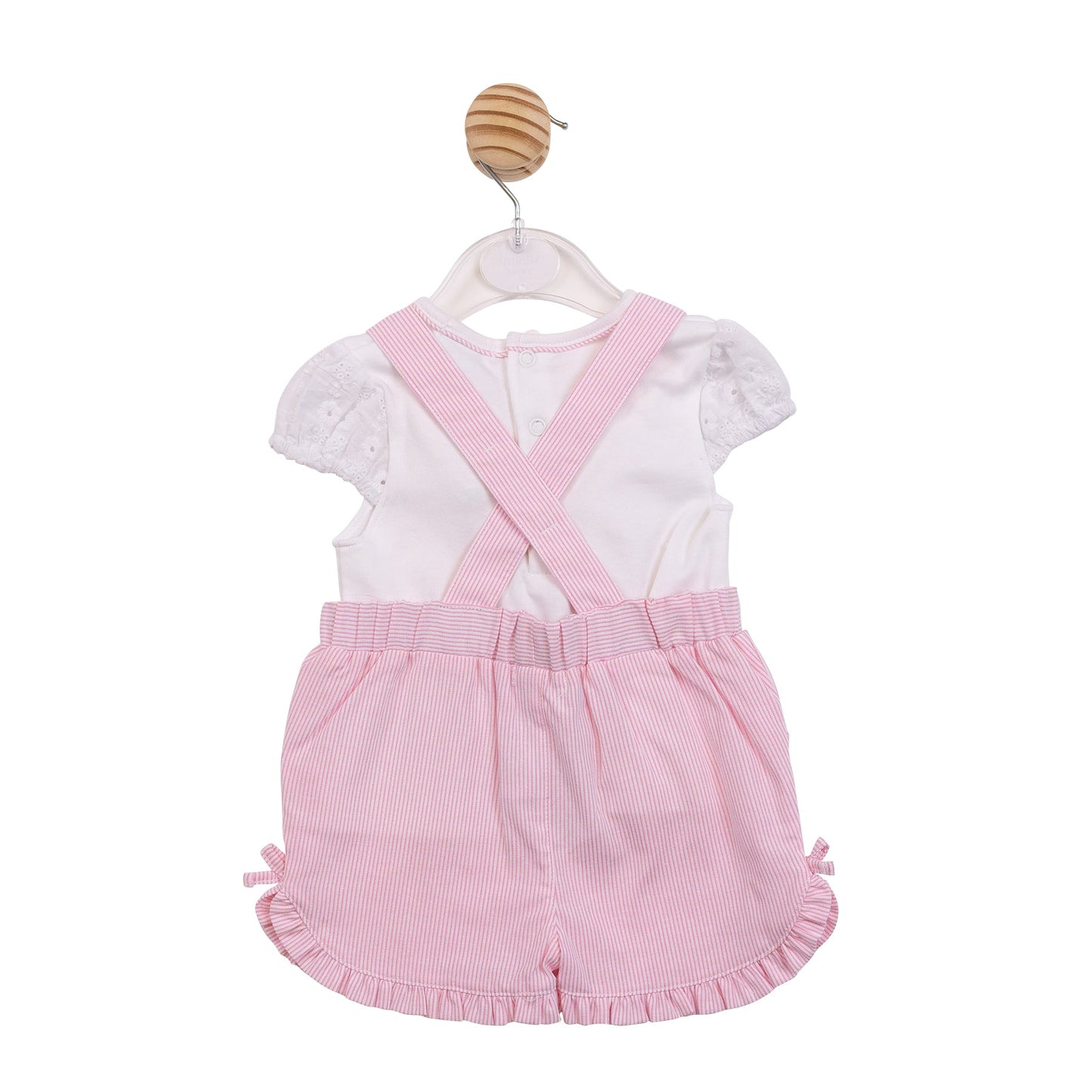 White and Pink Pinstripe Short Dungaree