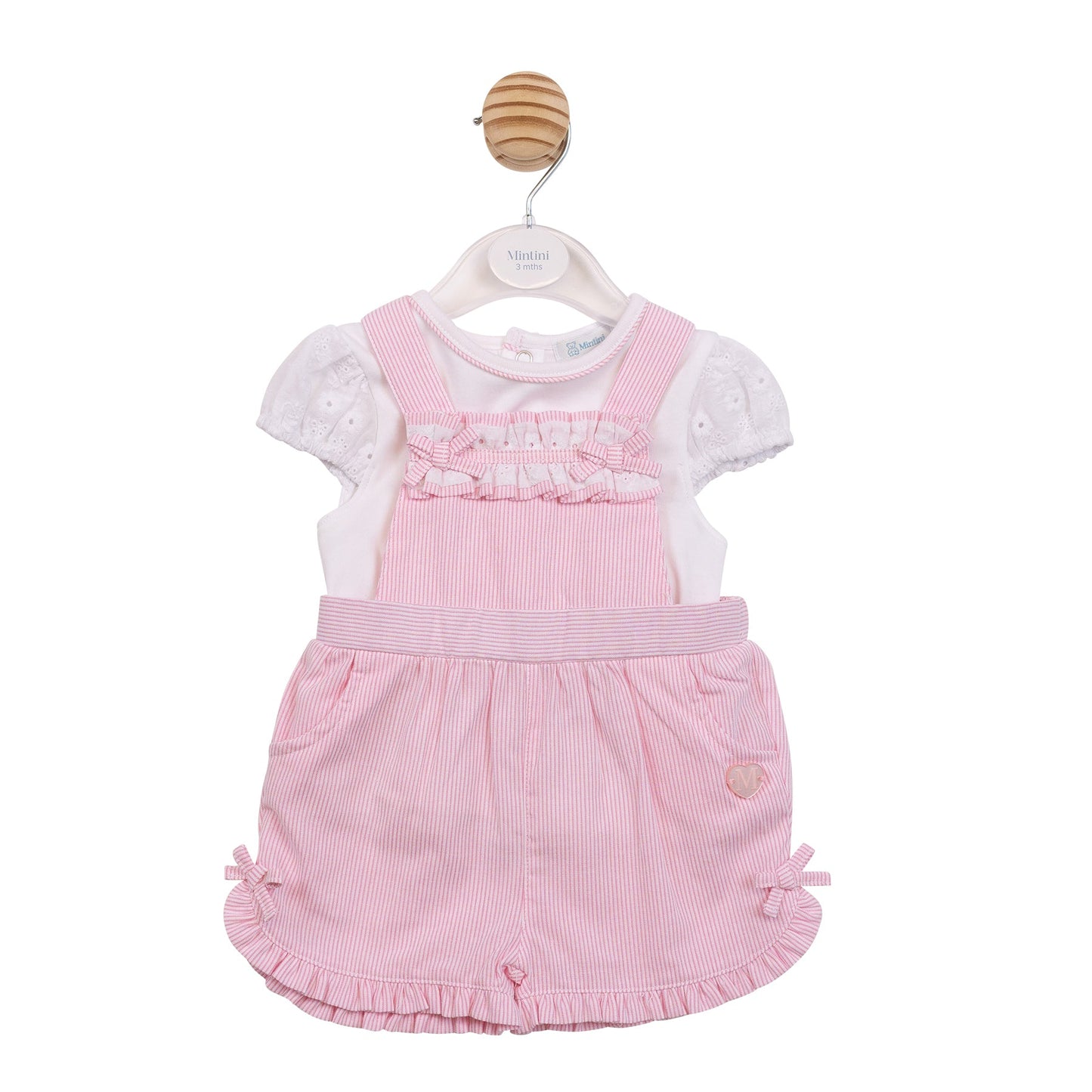 White and Pink Pinstripe Short Dungaree