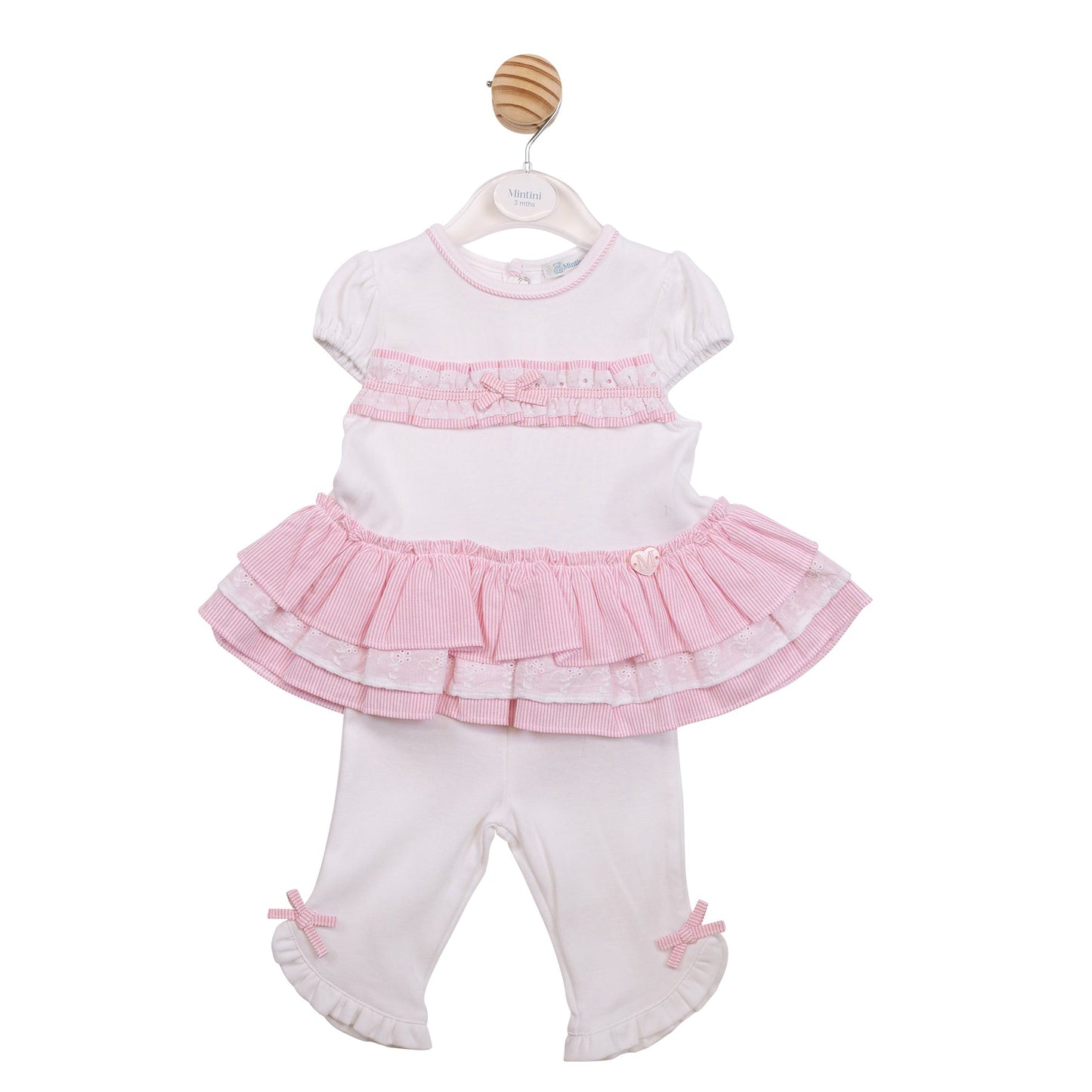 White and Pink Pinstripe Ruffled Tunic and Leggings