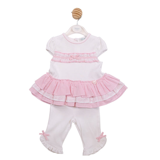 White and Pink Pinstripe Ruffled Tunic and Leggings