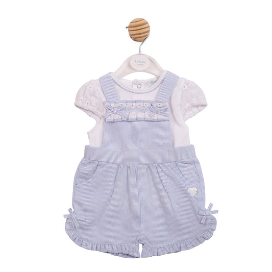 White and Blue Pinstripe Short Dungaree