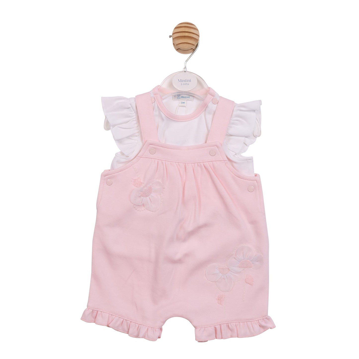 Pink Applique Flower Short Dungaree