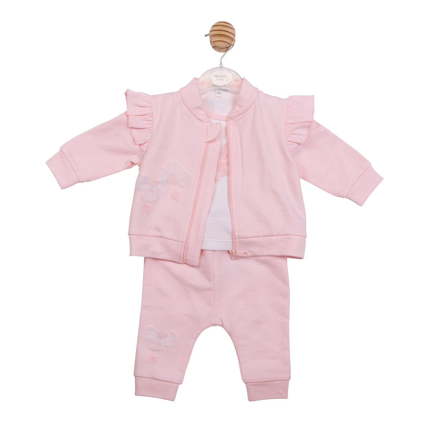 Pink Applique Flower 3pc Tracksuit