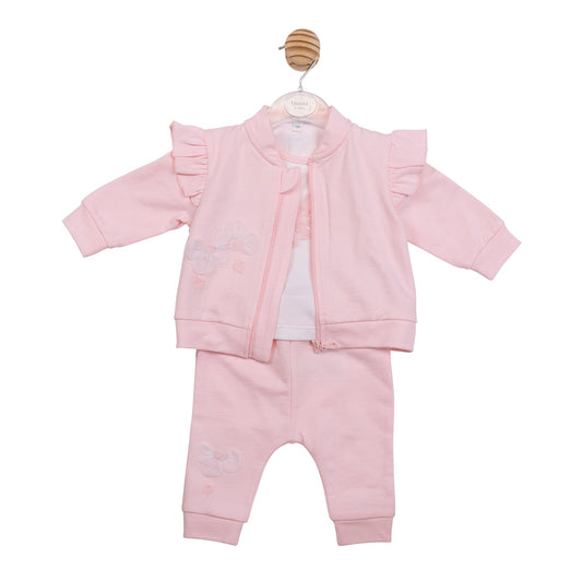 Pink Applique Flower 3pc Tracksuit