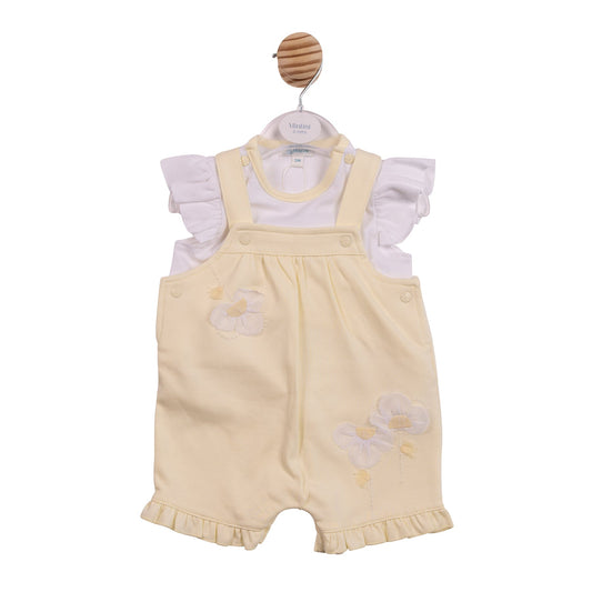 Yellow Applique Flower Short Dungaree