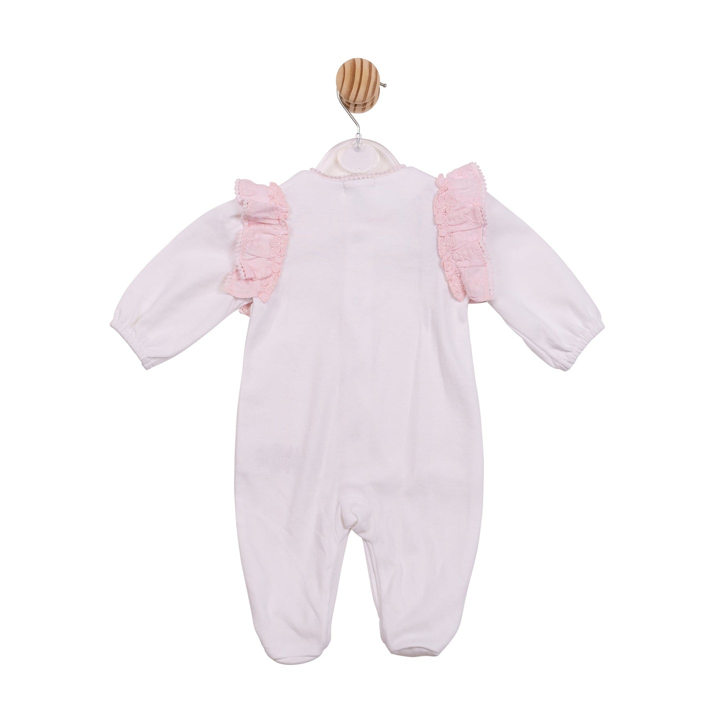 White and Pink Embroidery Flower Babygrow