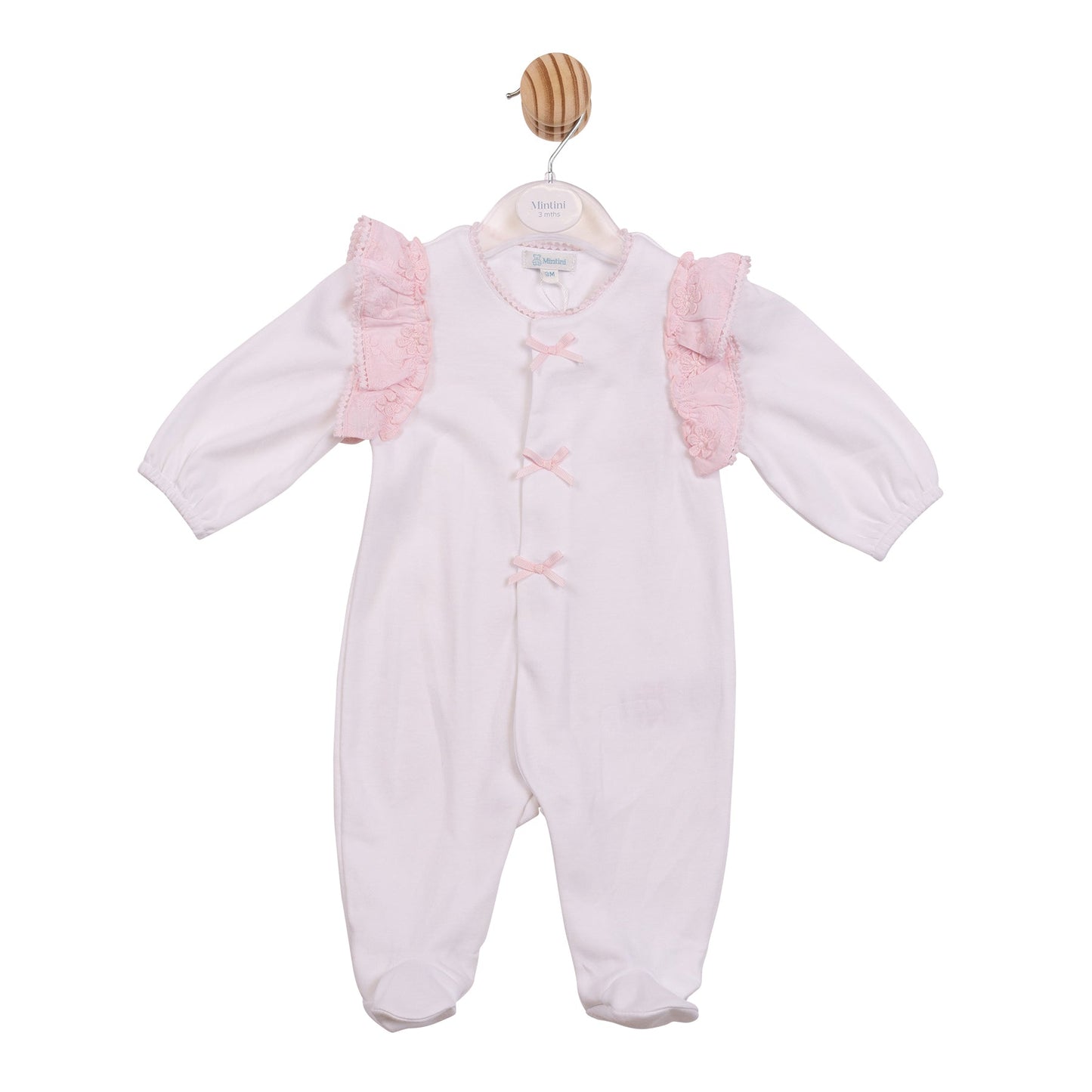 White and Pink Embroidery Flower Babygrow