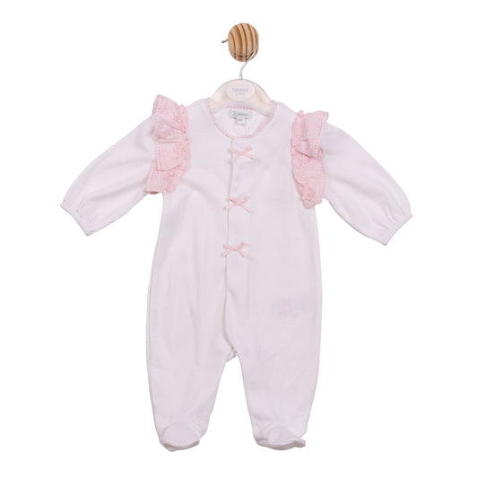 White and Pink Embroidery Flower Babygrow