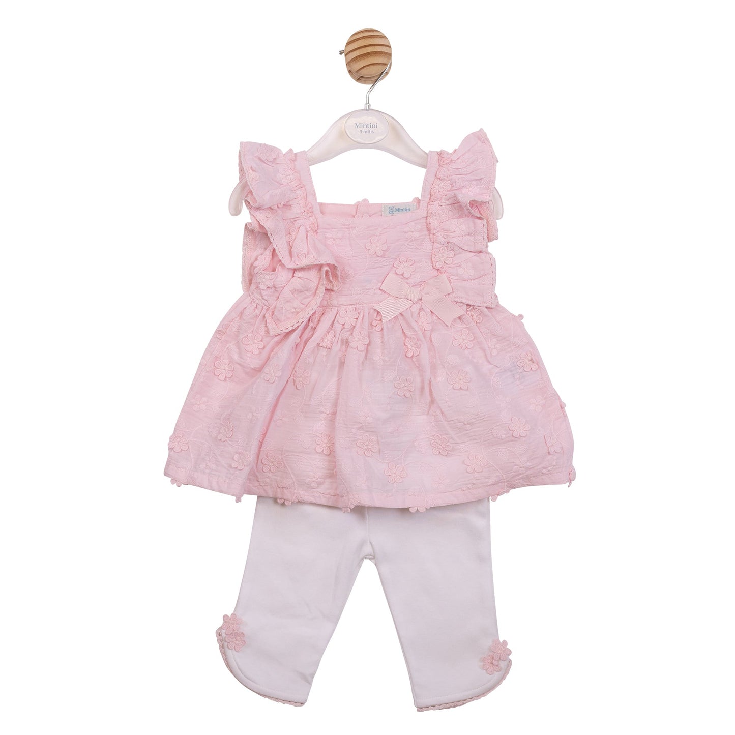Pink and White Embroidery Flower Tunic and Legging