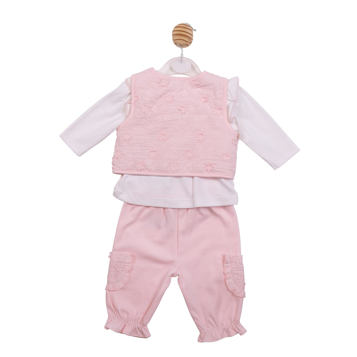 Pink Embroidery Flower Gilet, Top & Trouser Set