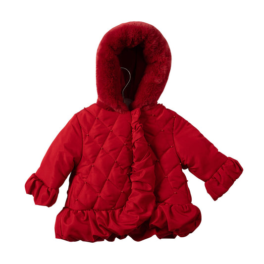 MB7283A - Coat - Red - Pearl Bead and Frill
