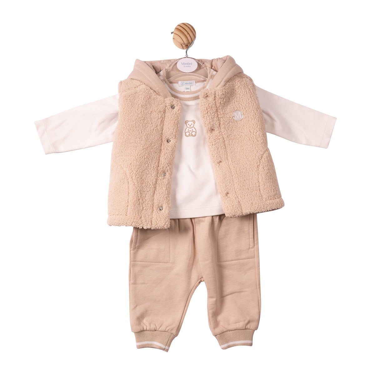 Beige Mintini Bear Top, Pant & Gilet - MB7310
