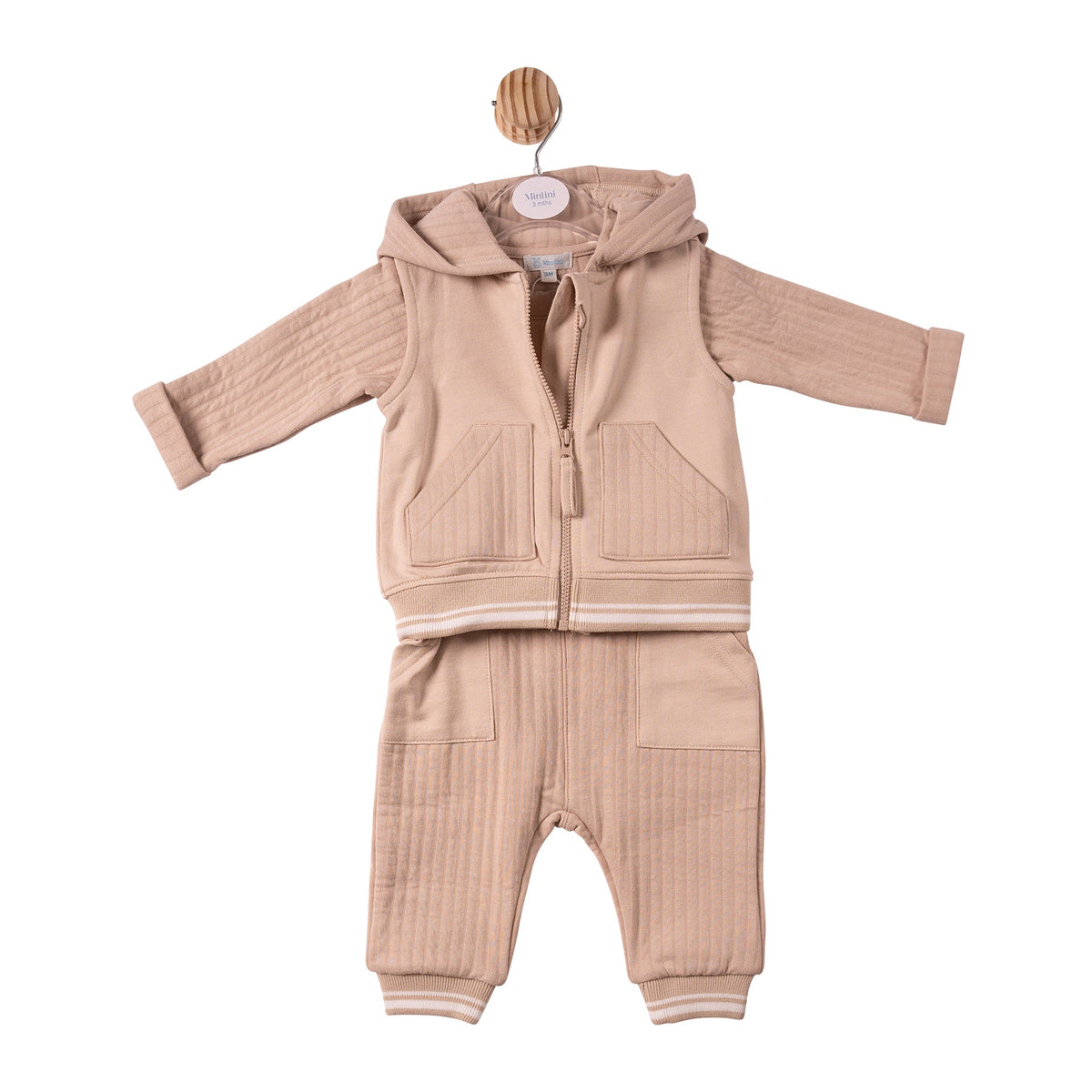 Beige French Terry Top, Trouser & Gilet - MB7339