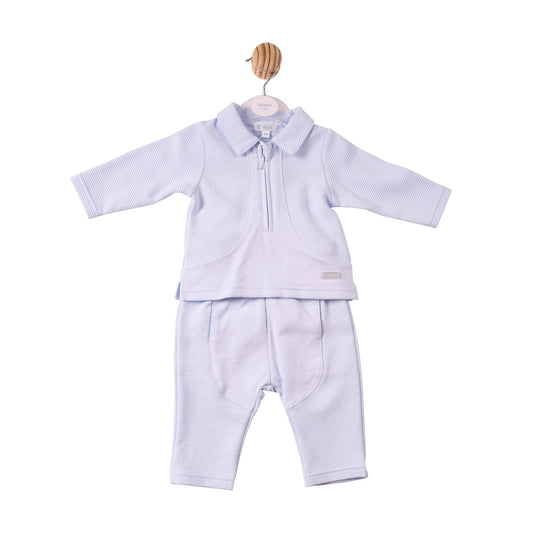 Blue Ribbed Jersey Polo & Trouser- MB7370