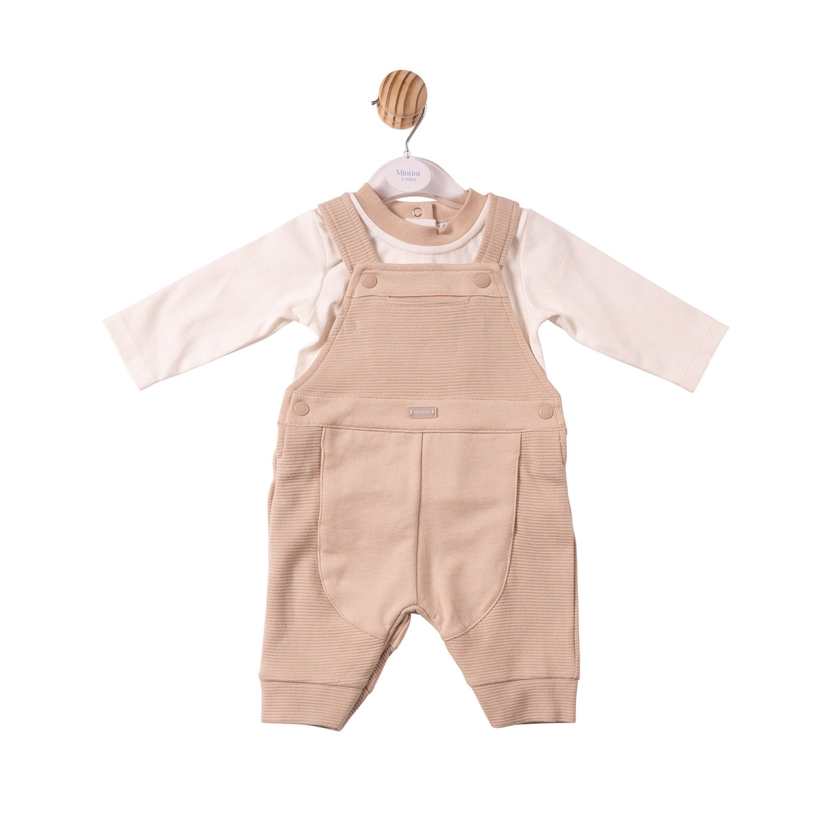 Beige Ribbed Jersey Top & Dungaree - MB7374