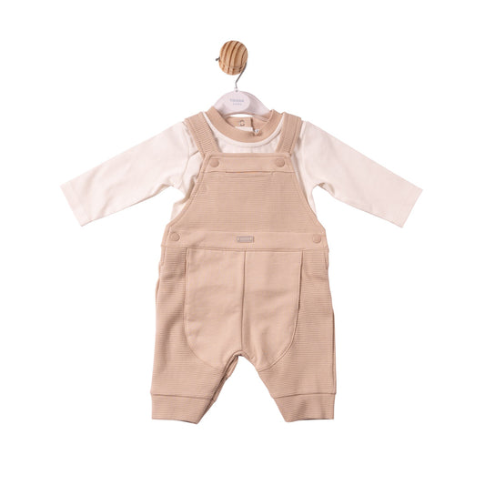 Beige Ribbed Jersey Top & Dungaree - MB7374
