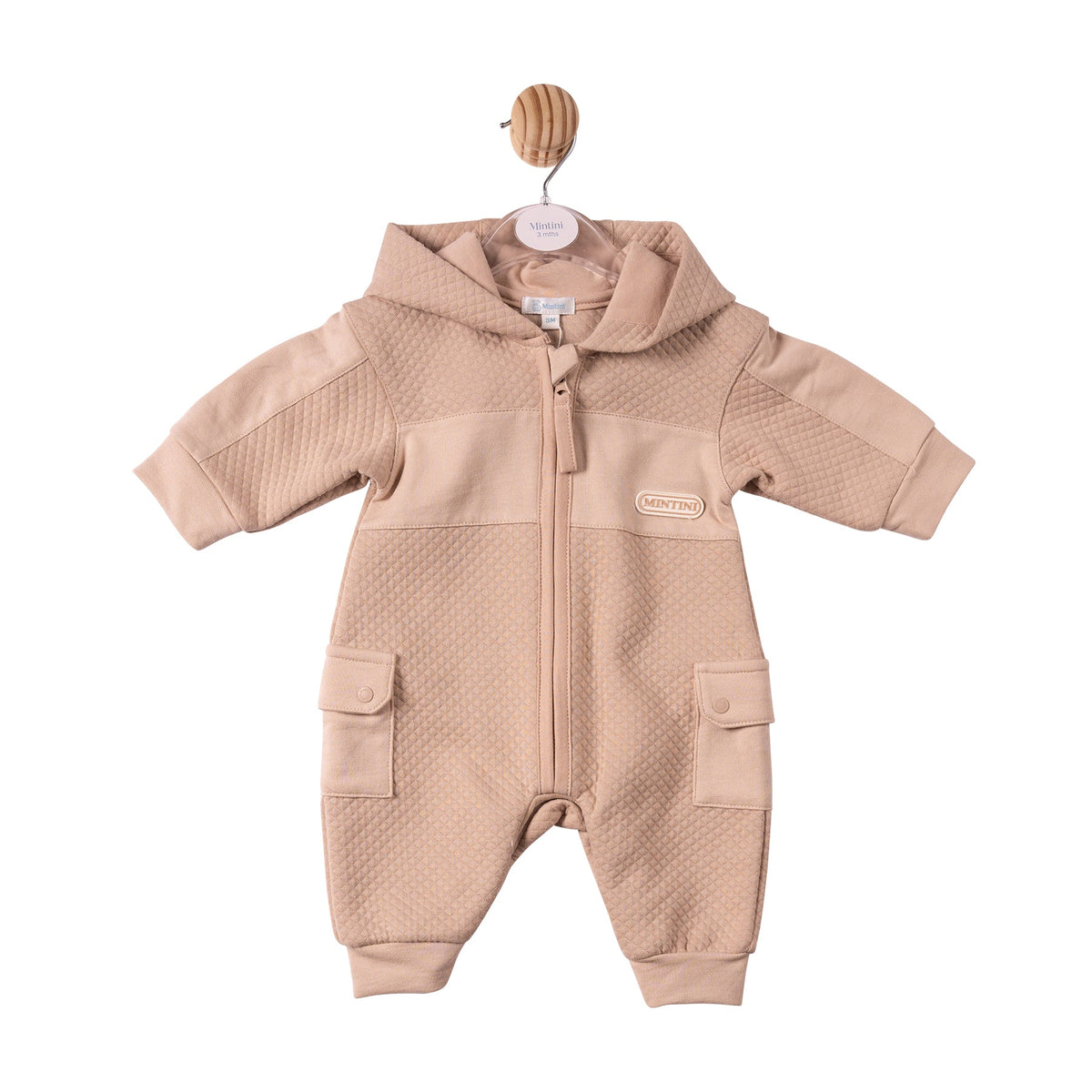 Beige Square Jacquard Zipped Romper - MB7386