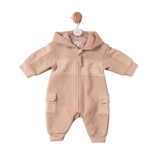 Beige Square Jacquard Zipped Romper - MB7386