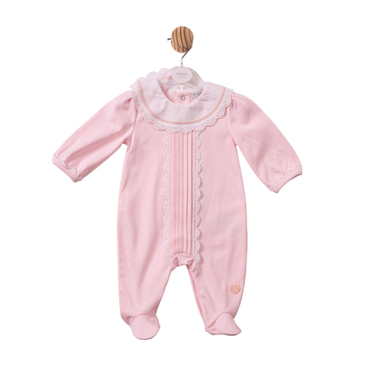 Pink Scalloped Lace Babygrow - MB7432