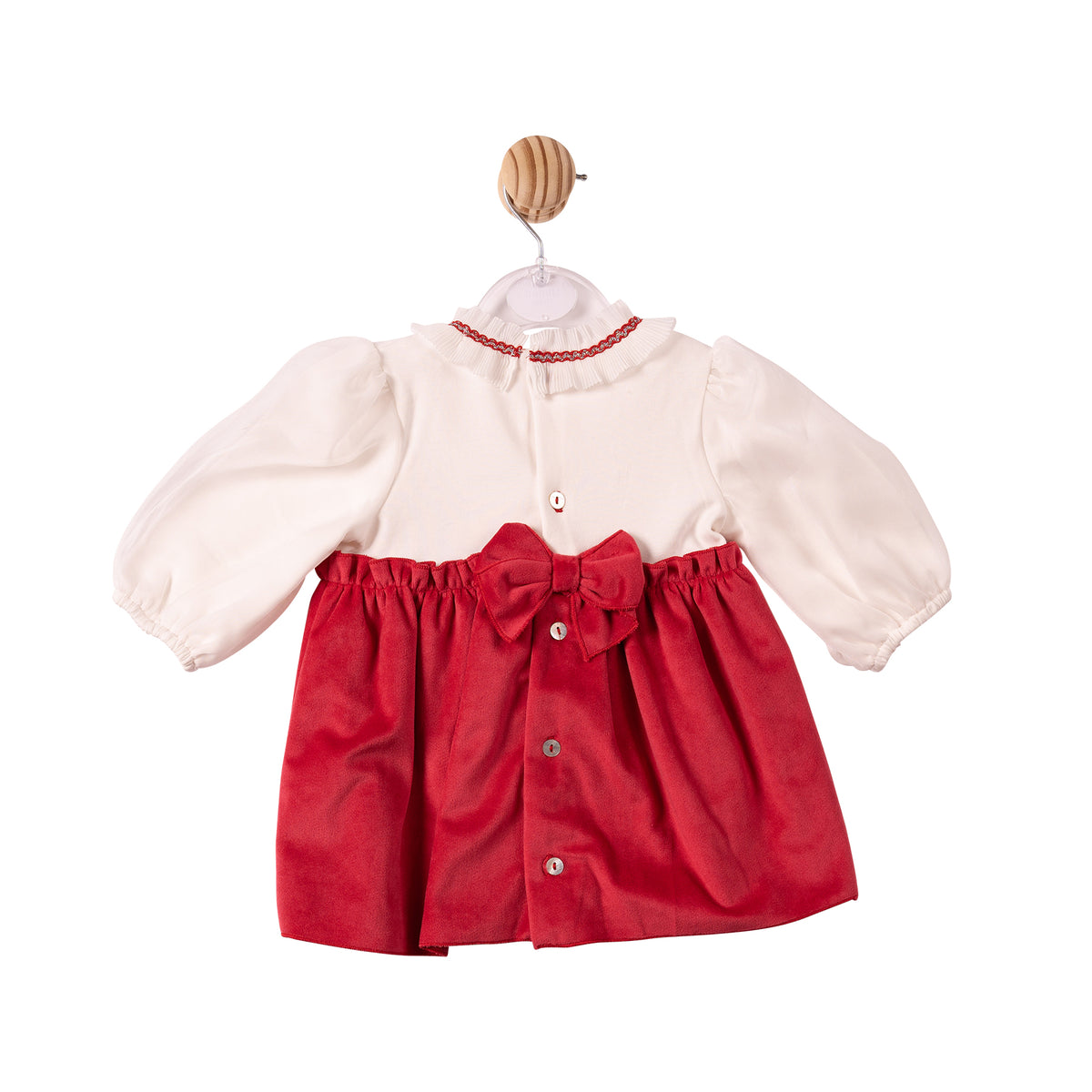 Ivory & Red Chiffon Pleated Dress - MB7490