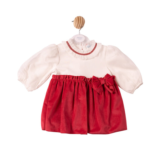 Ivory & Red Chiffon Pleated Dress - MB7490