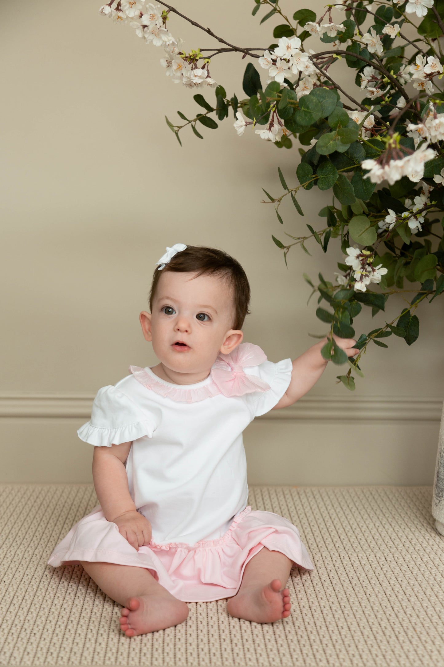 Pink and White Tuille Bow Dress