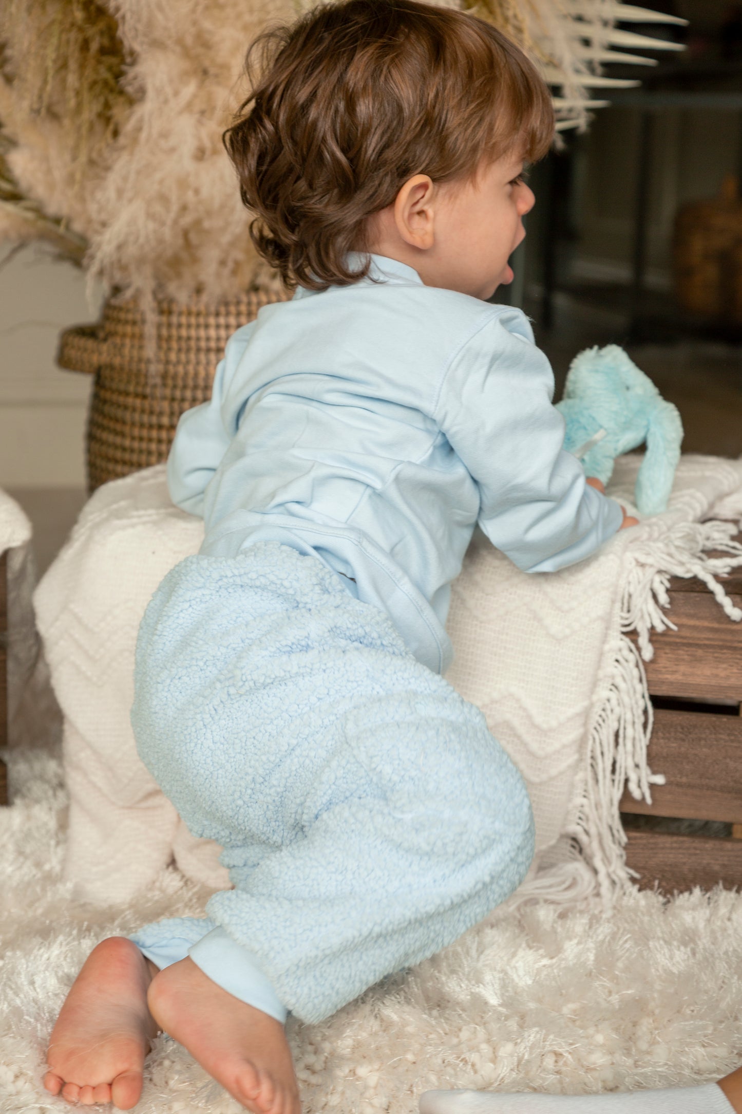 Blue Teddy Fur Jogsuit