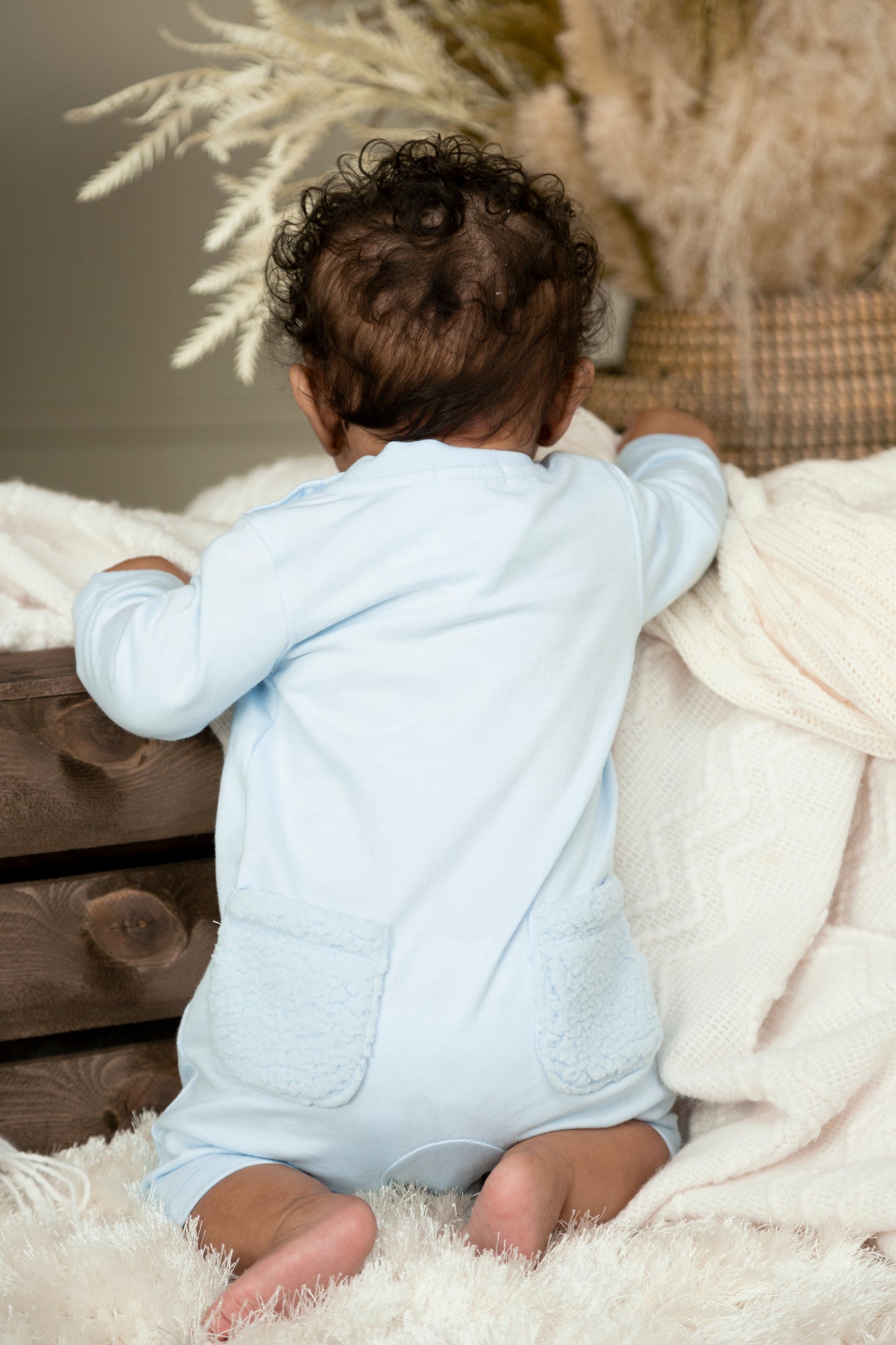 Blue Teddy Fur Long Romper