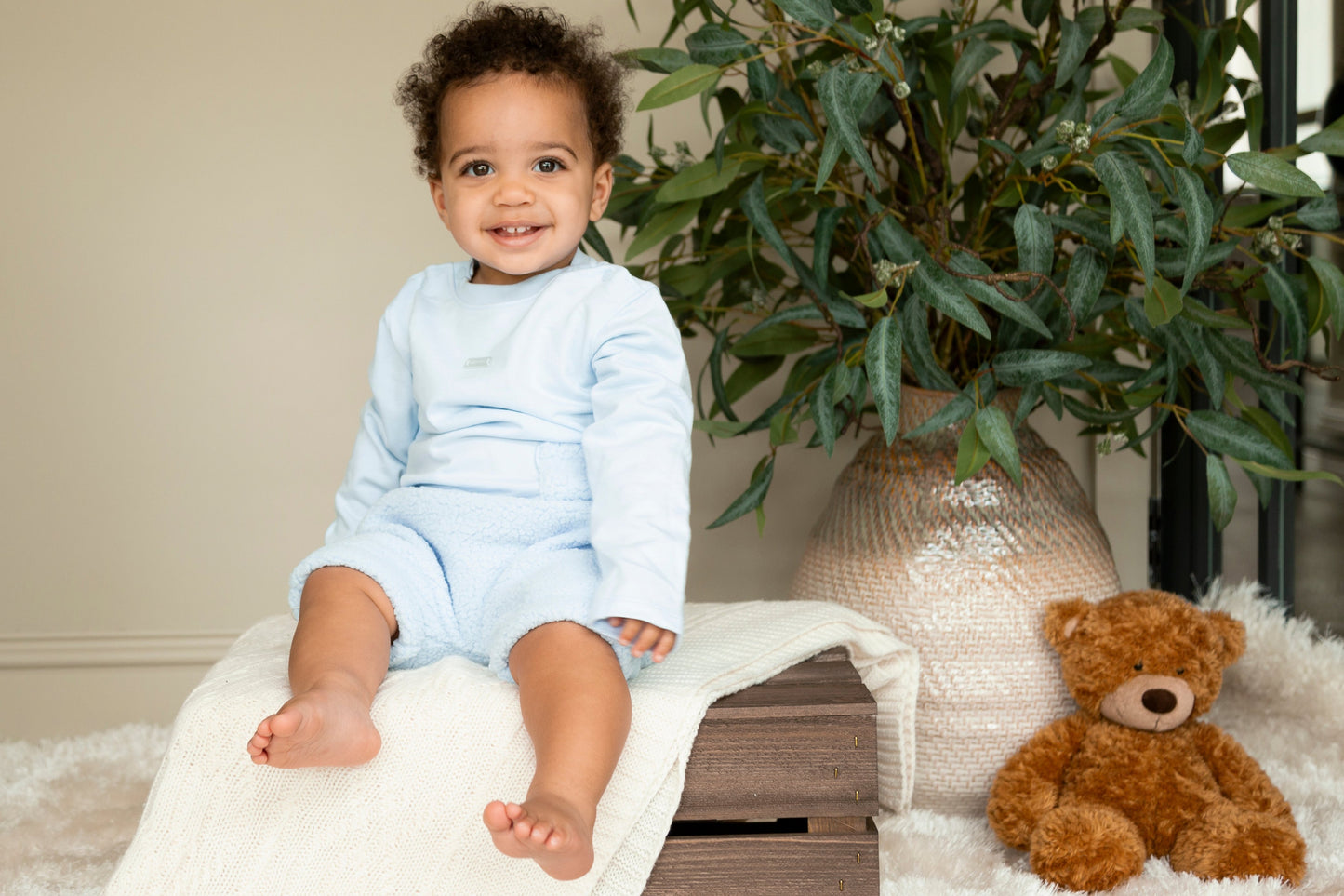 Blue Teddy Fur Top and Bloomer Short