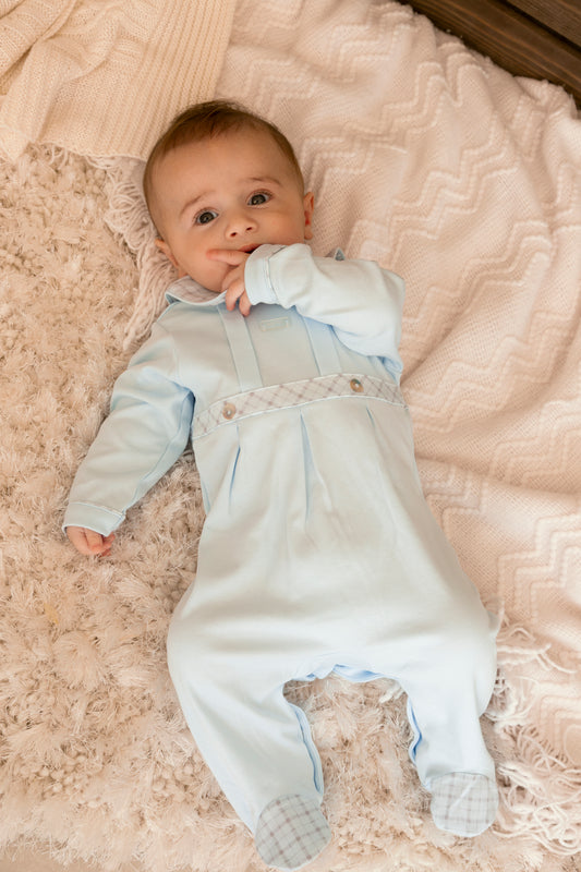 Blue Printed Check Babygrow