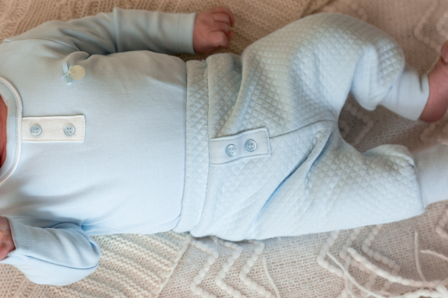 Blue Tiny Baby Bodysuit with Waffle Leggings and Hat